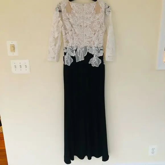 Adrianna Papell Embroidered Contrast Evening Gown Black Ivory Women's Size 2 - Picture 4 of 10
